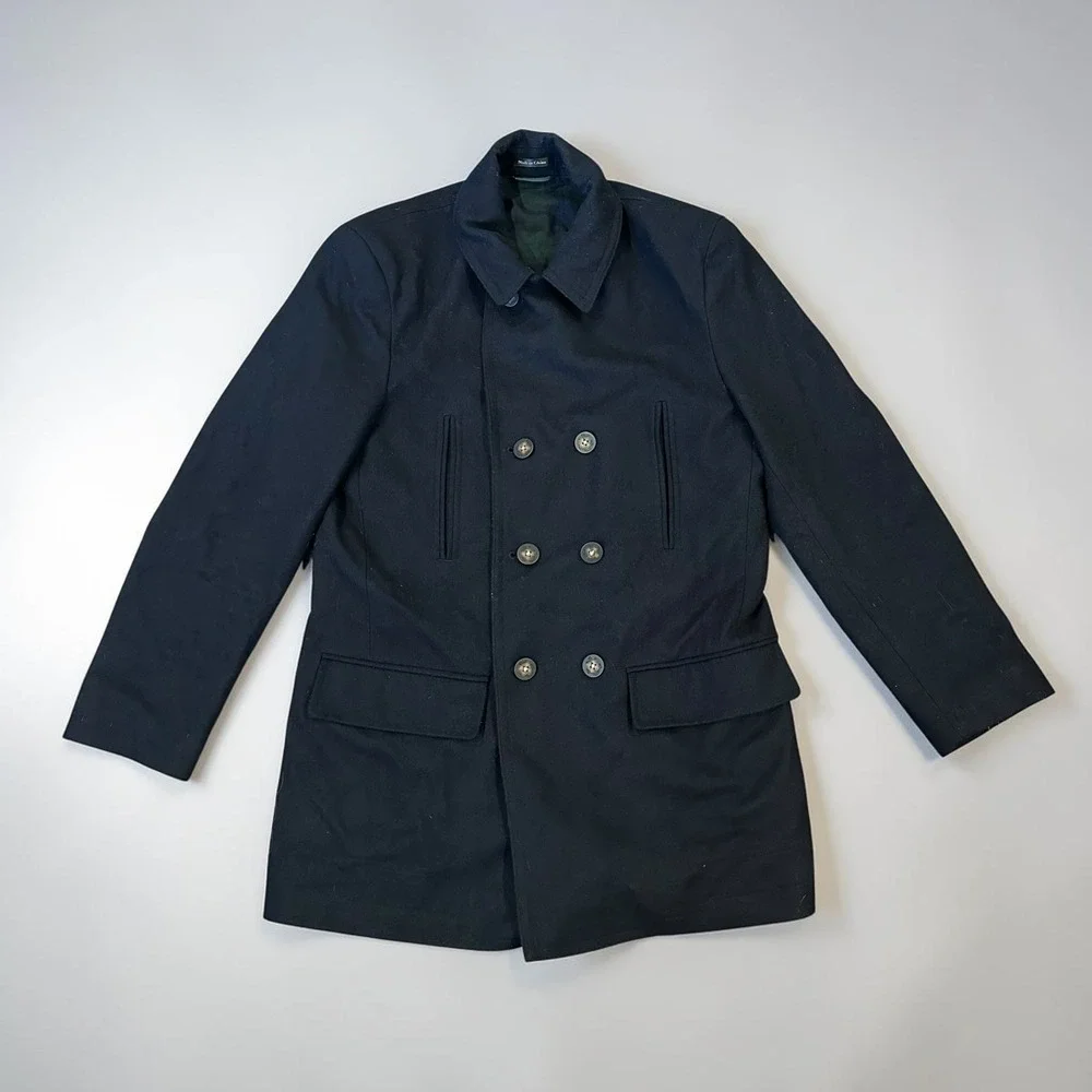 LAUREN Ralph Lauren Men's Navy‎ Blue Wool Blend Double Breasted Pea Coat 38R